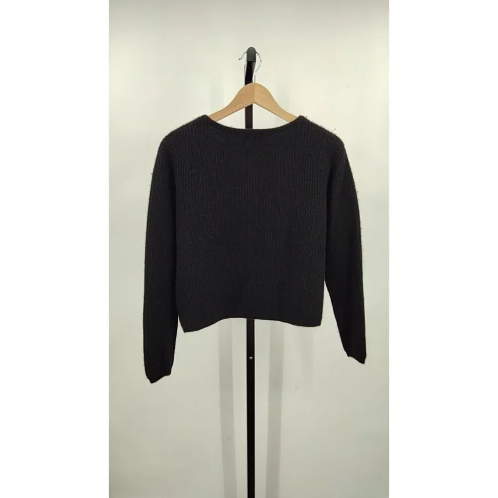 Quince Women 100% Yak Soft Rib Crew Cardigan Black Sleeved Top M - Picture 2 of 2